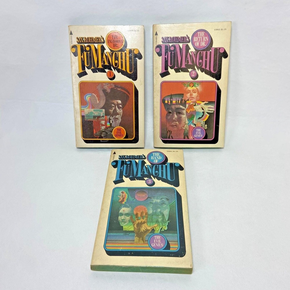 Vtg 1970s The Return of Dr. Fu Manchu 1-3 Sax Rohmer Paperback‎ Sci-fi Fantasy